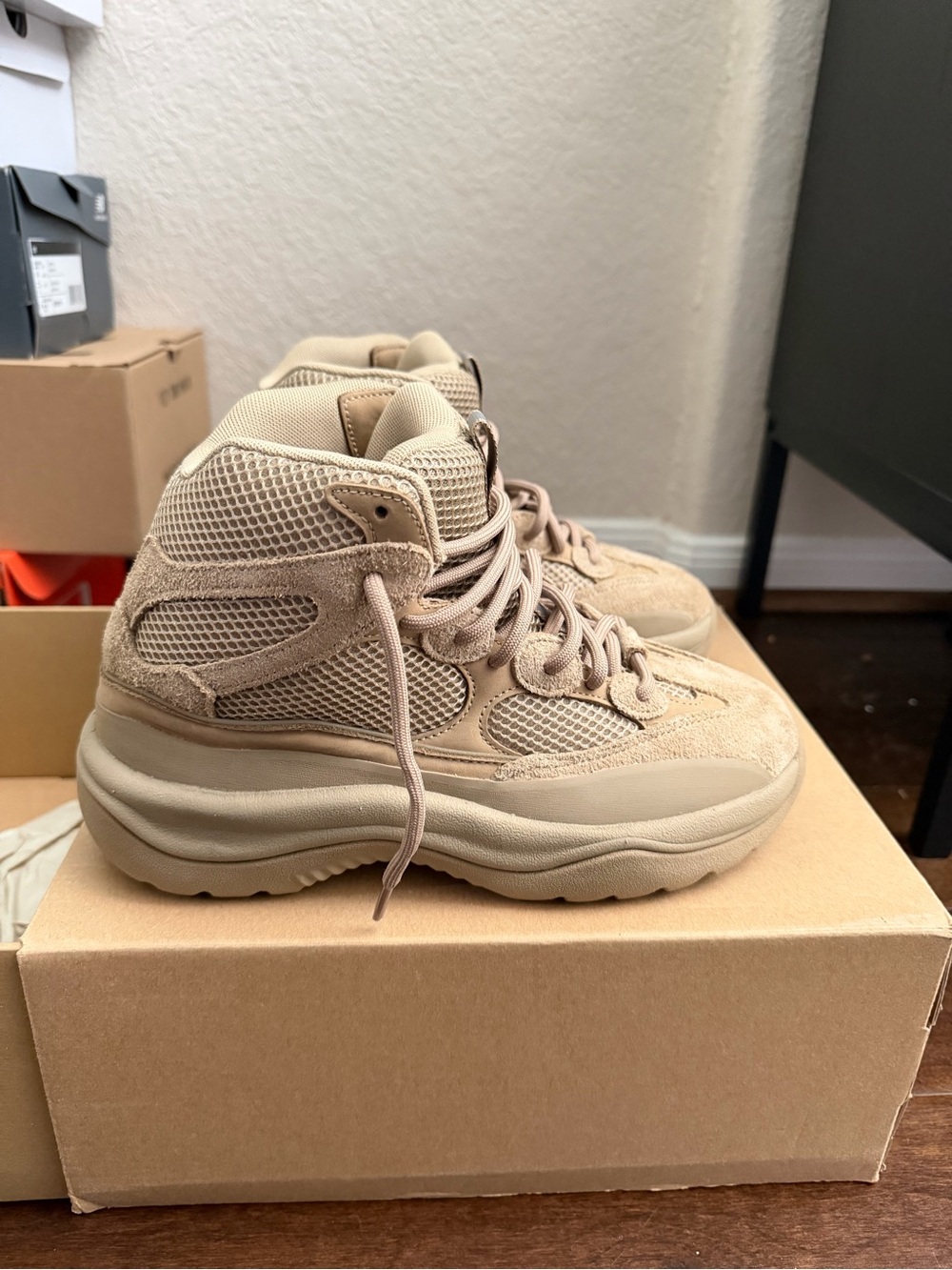 Chunky High-Top Sneakers in Beige